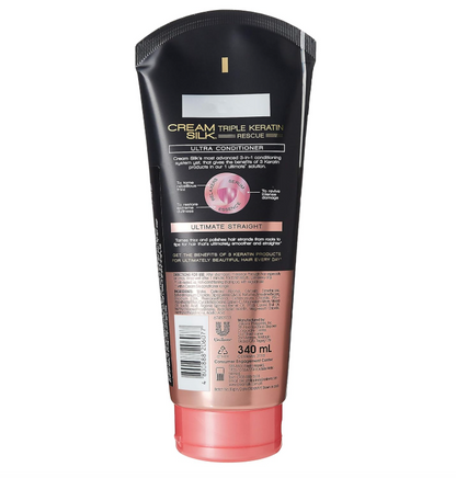 CreamSilk Triple Keratin Ultimate Straight Conditioner, 340ml