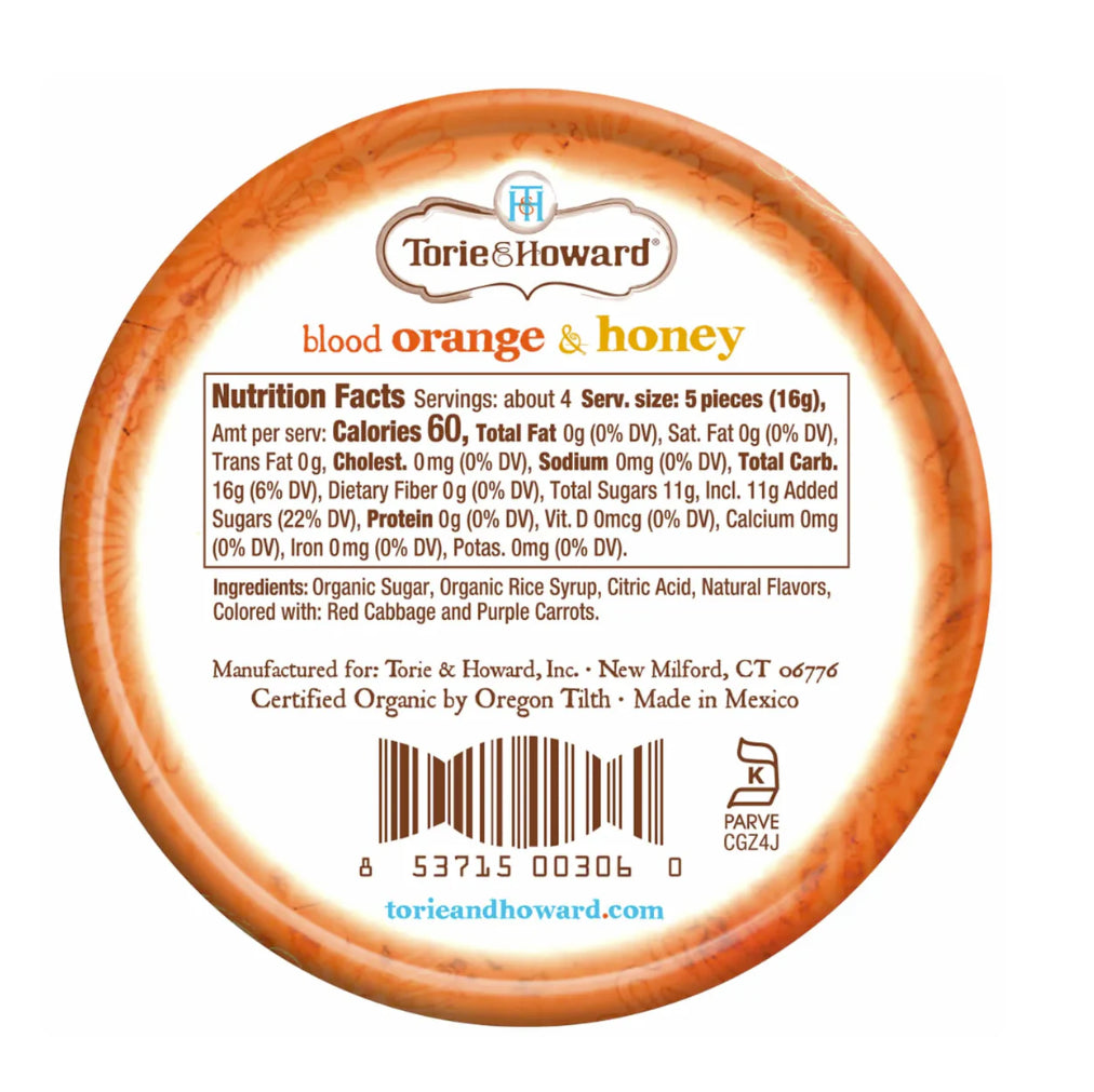Torie & Howard Organic Hard Candy, Blood Orange & Honey 2oz